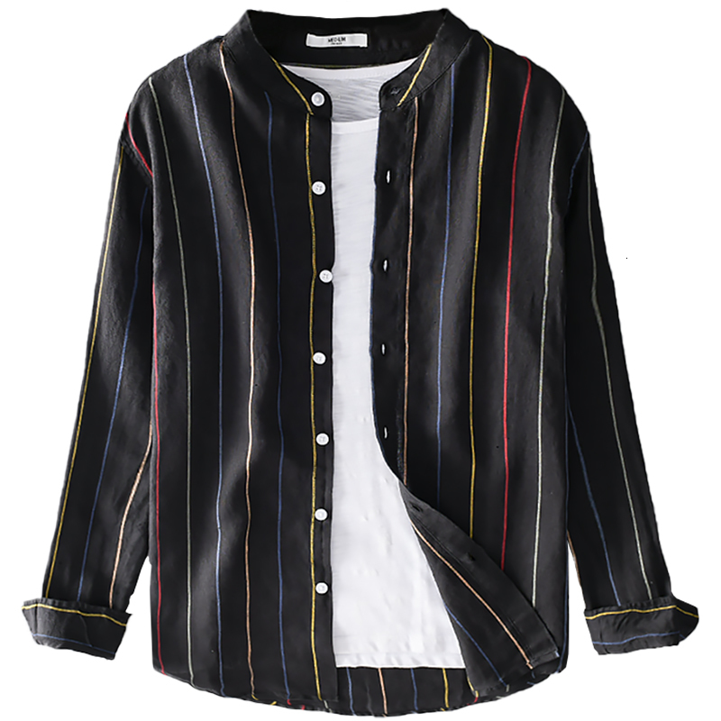 

2021 New 100% Linho Gola Preta Camisa Masculina Marca Vero e Primavera Para Homens Moda Casual Camisas De Manga Comprida Sdr6, White