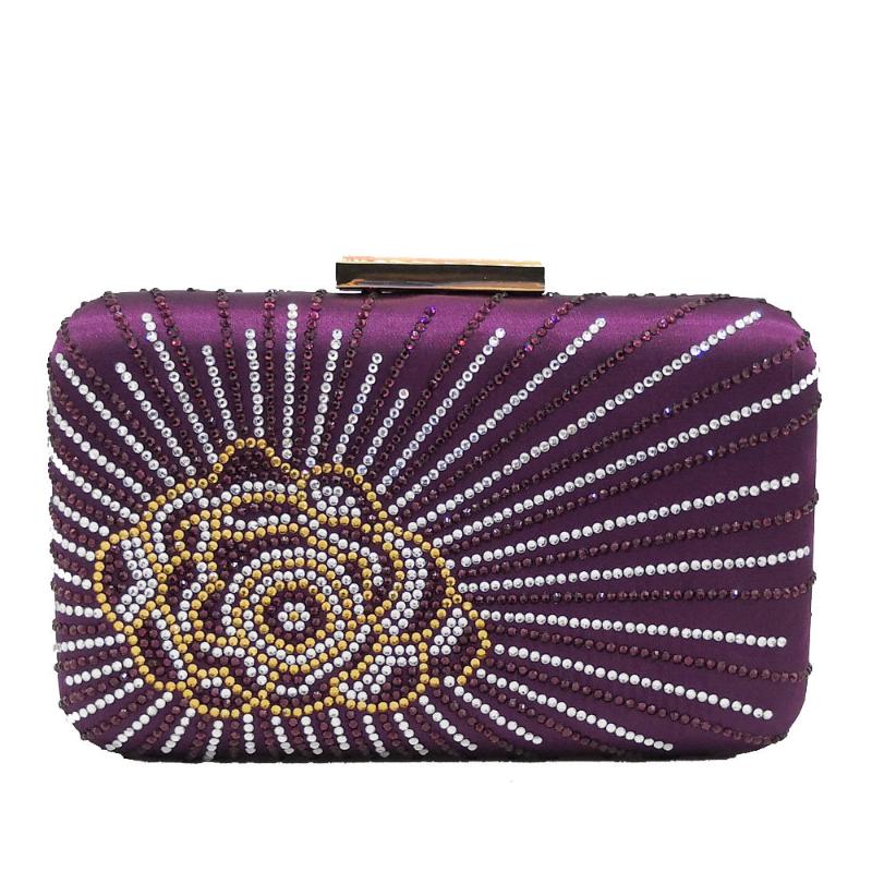 

Purple Flower Clutch Women Evening Bags Crystal Wedding Bag Party Cocktail Chain Shoulder Crossbody Handbag Purse, Black