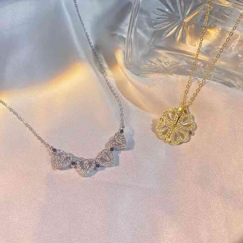 

TikTok necklace, mgnet, love clover pendnt, nd smll crowd designed for Vlentine's Dy gifts., Silver