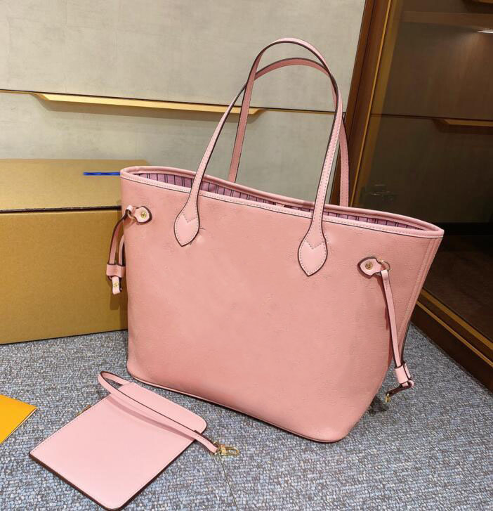 

2Pcs set Best qulity classic womens handbags flower ladies Pink Large Capacity tote leather clutch shoulder bags Lady casual tote bag