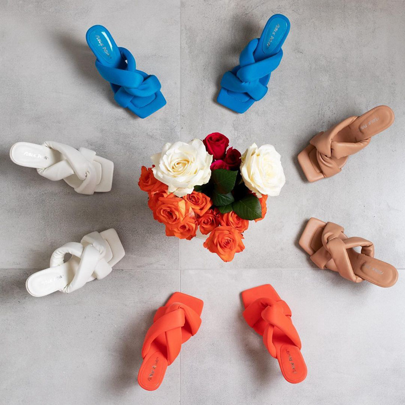 

2021 Summer Slippers 10cm Thin High Heel Sandals Slides Women Party Shoes Cross Wove Folds Mules Sexy Sandal Square Toes, Orange