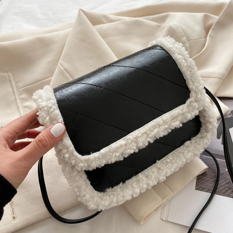 

Fashion Leather Plush Shoulder Handbags Women Embroidery Messenger Bag Street Commuter Ladise Flap Top-handle Envelope Bags 2021, Brown sugar