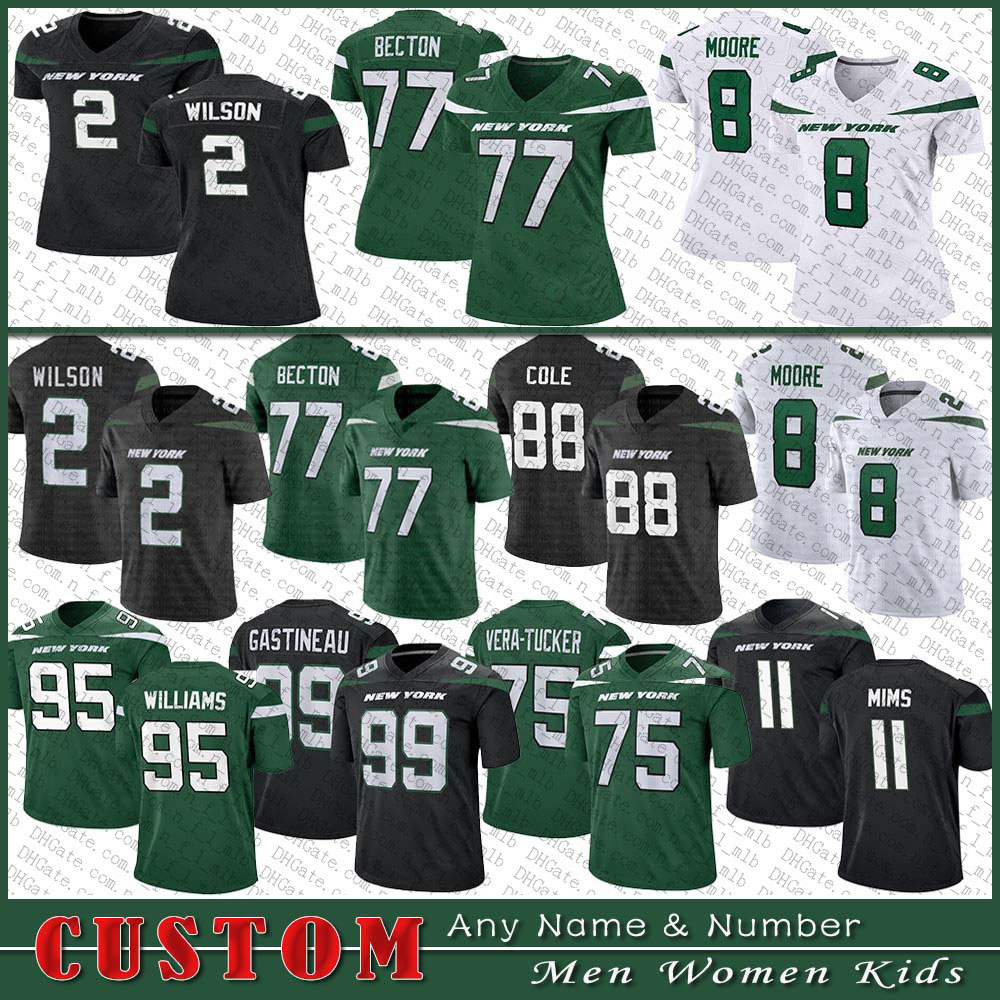 

2 Zach Wilson 8 Elijah Moore Custom New Football Jersey 77 Mekhi Becton 57 C.J. Mosley 75 Alijah Vera-Tucker 11 Denzel Mims 95 Quinnen Williams YorkJetMarcus Maye, Shown