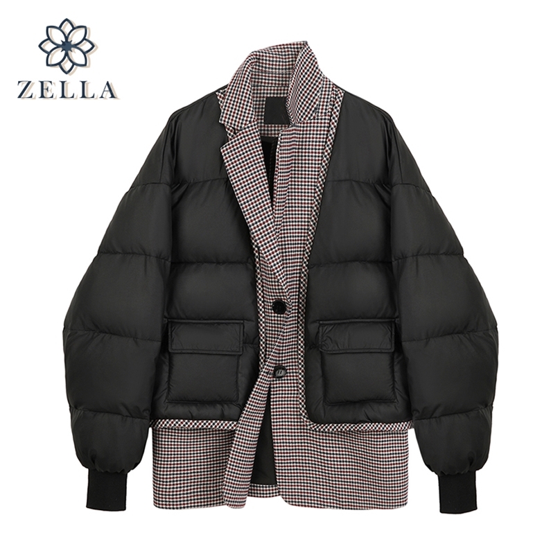 

Jacket Winter Short Cotton Padded Coat Thick Parka Female Patchwork Women's Down Fashion Parkas Casual Warm Outwear 211018, Beige