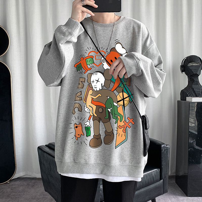 

2021 New Men's Fashion Casual Sweatshirts Cartoon Printing Hoodies 7 Color Loose Pullover Cotton Clothes Coats Large Size M-5xl Stw0, Pink