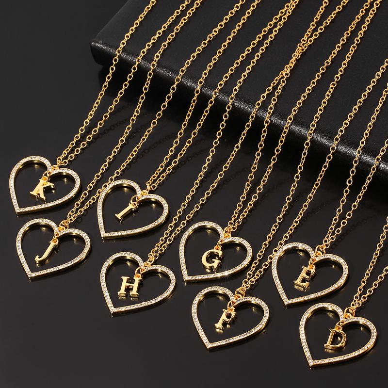 

Pendant Necklaces Romantic Heart 26 Letters Dangle Necklace Crystal Capital Letter Charm Chain Choker For Women Girl, Silver