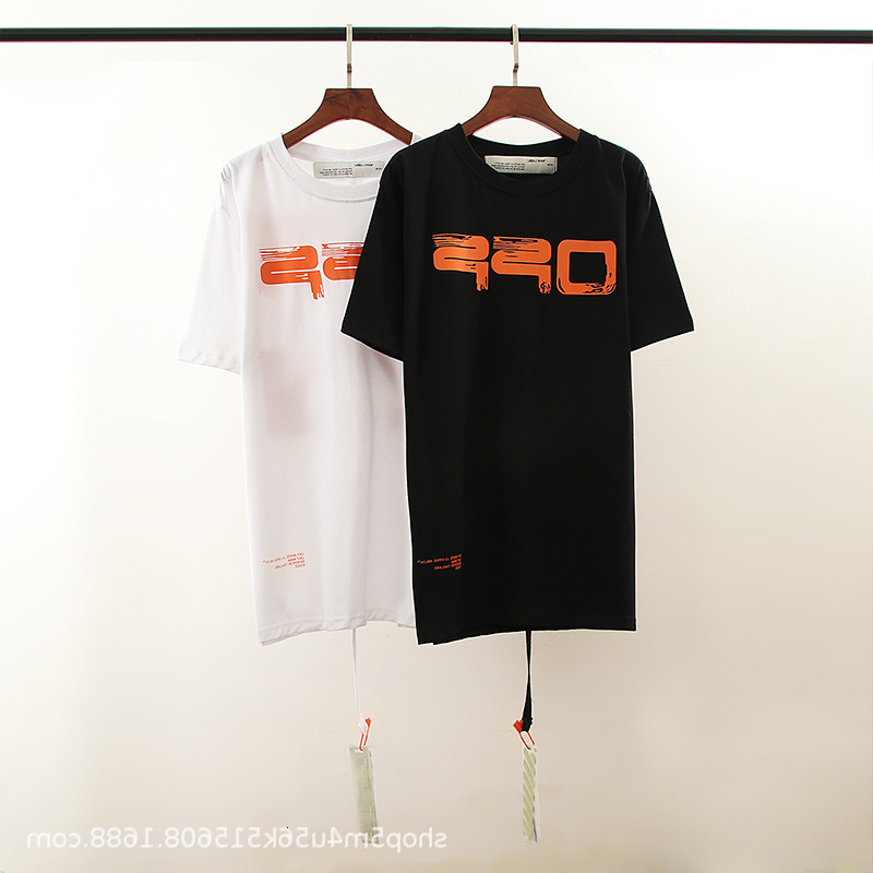 

2021 Summer Off Letter Orange Arrstyle Print Short Sleeve T-shirt style Men's and Women's Loose Size Large Base Shirt, Black