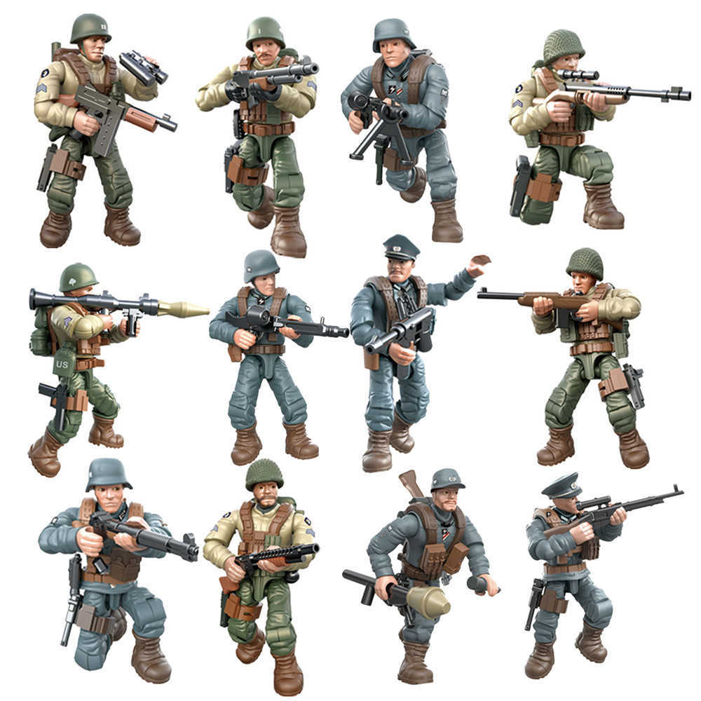 

2021 World War 2 WW2 Army Military Soldier City Police SWAT With Weapon Accessories Figures Building Blocks Bricks Kids Toys H0917