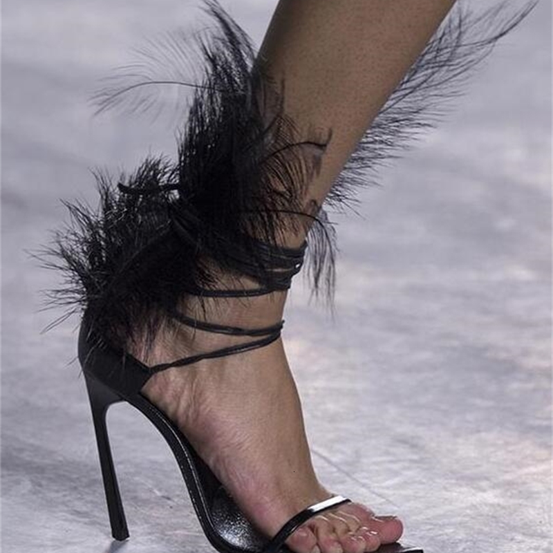

sandals summer women black feathers back rents up to stiletto heel leap high cross laces women's lady's shoes hppo