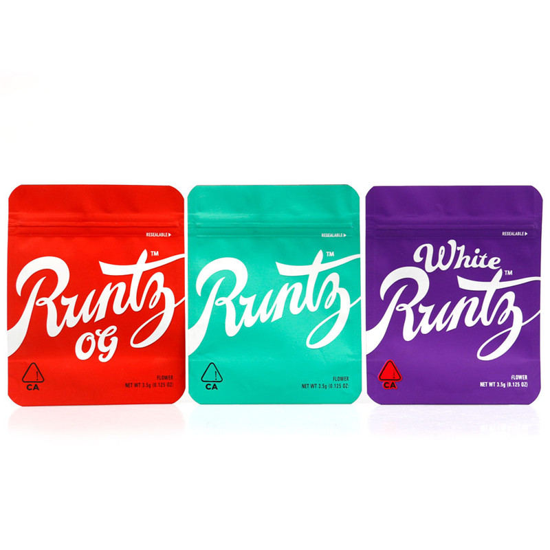 

White Runtz Mylar Bag 3.5g OG Purple Red Green Zipper Smellproof Childproof Dustproof Storage