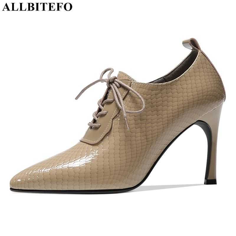 

ALLBITEFO high quality genuine leather sexy high heels woemn shoes autumn/spring thin heels office ladies shoes women heels 210611, As picture