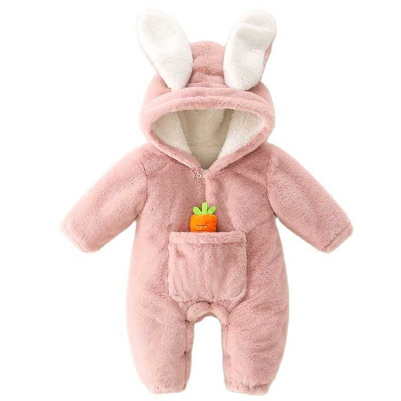 

Baby Rompers Winter Warm Coral Fleece born Baby Girl Clothes Cartoon Rabbit Coats Infant Jumpsuit Animal Overalls Pajamas 210722, Pink