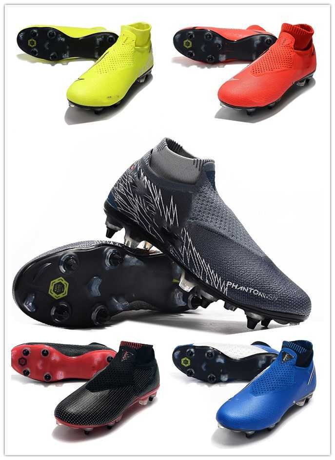

ronaldo manchester 2020 Football boot Phantom VSN Vision Elite DF SG Soccer shoes mens black Lux Fully Charged white blue High Ankle Soccer