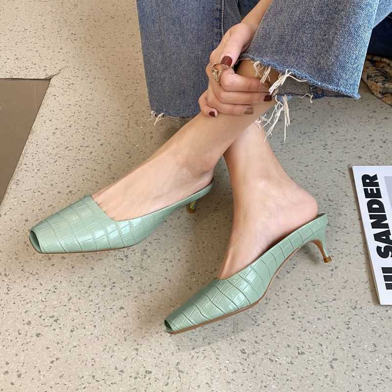 

ALLBITEFO genuine leather+Stone texture peep toe high heels women slippers summer women sandals women heels shoes flip flops 210611, As picture