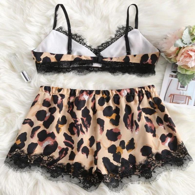 

Bras Sets Sexy Lingerie Shorts Leopard Lace Up High Waist Elastic Cotton Women Beach Casual Biker Street Wear Mujer Clothing, As pic