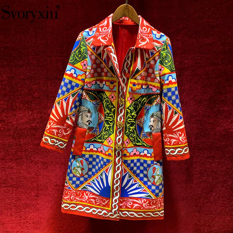 

Women' Wool & Blends Svoryxiu Runway Designer Vintage Autumn Winter Loose Overcoat Outwear Beaded Single-Breasted Print Long Coat Jackets, Multi