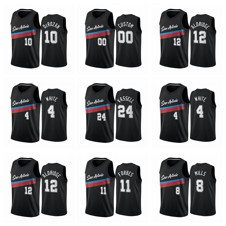 

San Antonio's Spurs's MEN LaMarcus Aldridge Derrick White Patty Mills Bryn Forbes City Fiesta Custom NBA's Basketball Jersey, Black;red