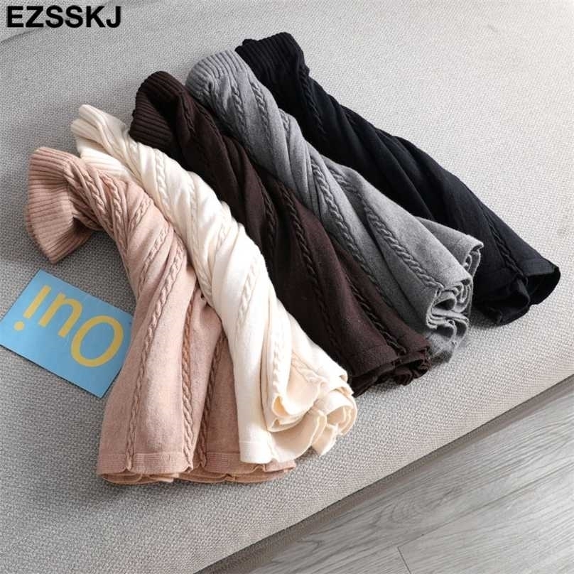 

Autumn winter short a-line skirt women mini sweater sun high-waist 211109, Black