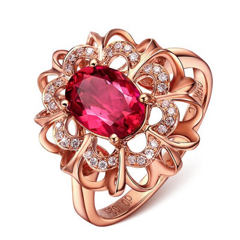 

Wedding Rings 2021 Arrival Rose Gold Color Vintage Delicate Red Cubic Zirconia Engagement Ring For Women Trendy Jewelry