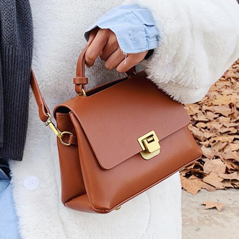 

Vintage Pure color Tote bag 2021 Fashion New Quality PU Leather Women's Designer Handbag High capacity Shoulder Messenger Bag, Black