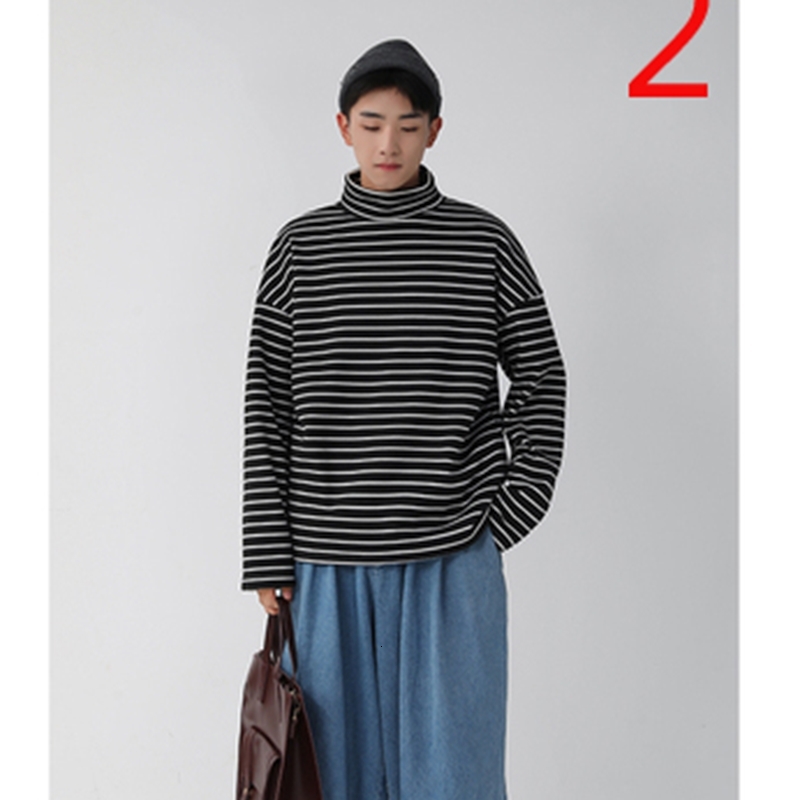 

2021 Autumn and Winter New Korean Long-sleeved T-shirt Men's Plus Veet Striped Bottoming Shirt Men 79i4