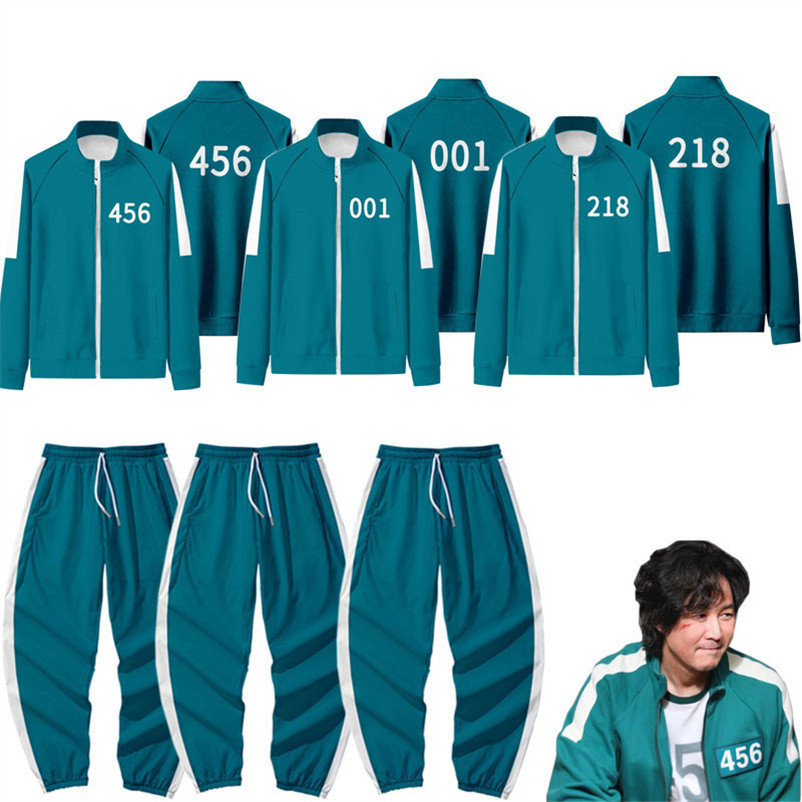 

Squid Game Gym Clothing Men's Tracksuits Li Zhengjae Same Jacket 456/218/067/001 Autumn Casual Polyester Stand-up Collar Sweatshirt Suit Plus Size 2XS-4XL H1011, Blue
