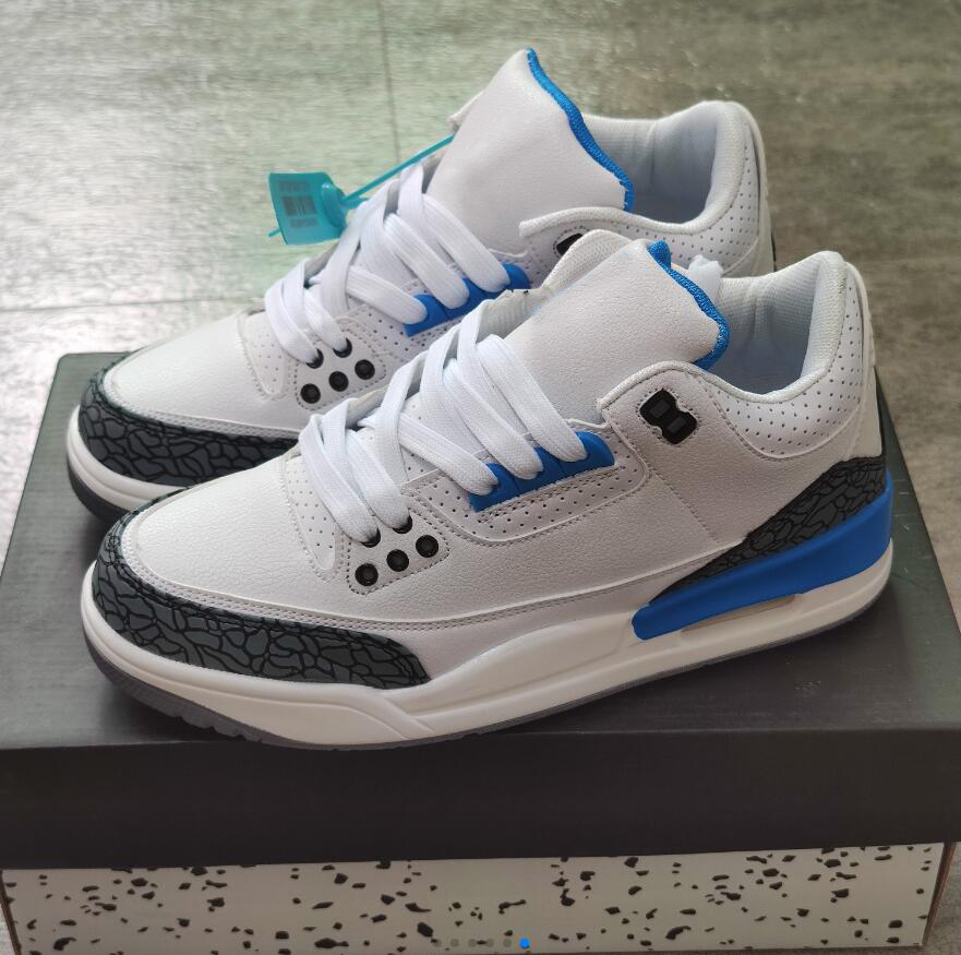 

Jumpman 3 OG True Blue Men Women Basketball Shoes 3s Racer White blue UNC JTH Katrina Laser Trainers Sports Sneakers 854261-106, Bubble film