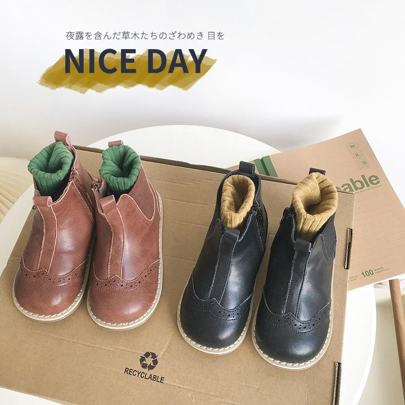 

Boots Children' 2021 Fall/Winter Girls' Boys Small Short Baby Genuine Leather, Black;grey