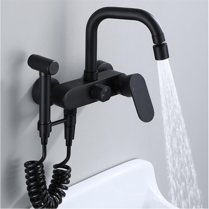 

2021 New Faucet Swivel Kitchen Tap Hot & Cold Wall Mounted with Spray Gun Rotating Sink Mixer Lmn9