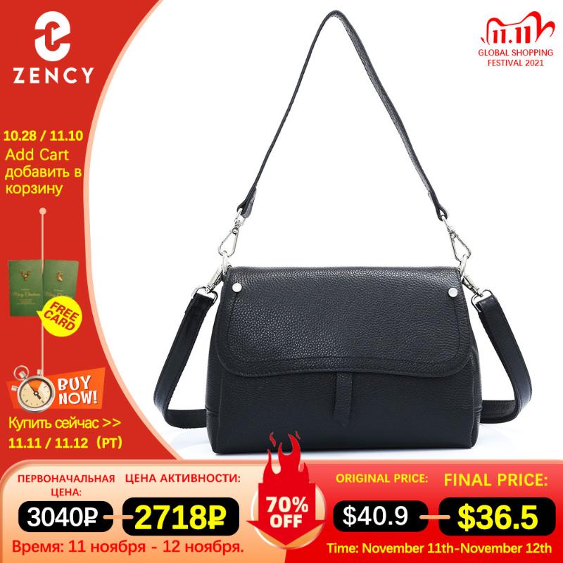 

Evening Bags Zency Genuine Leather Fashion Simple QualityA+ Shoulder Bag For Women Elegant Square Flap Female Messenger Crossbody Handbag, Black