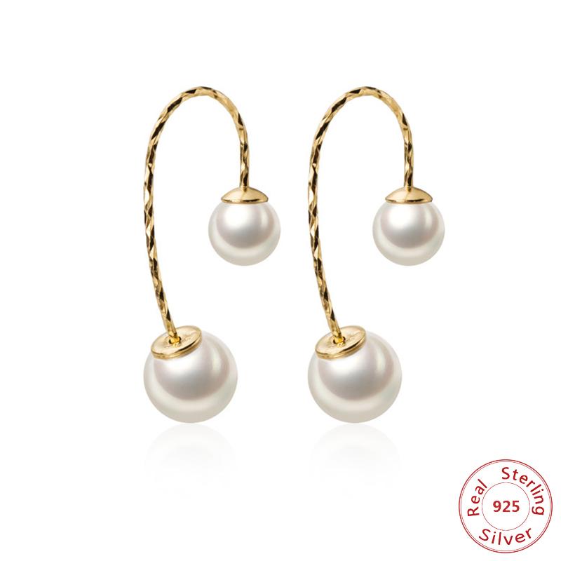 

Dangle & Chandelier Personality Simple Fashion 925 Sterling Silver Geometric Big Pearl Earrings For Women Hollow Drop Jewelry