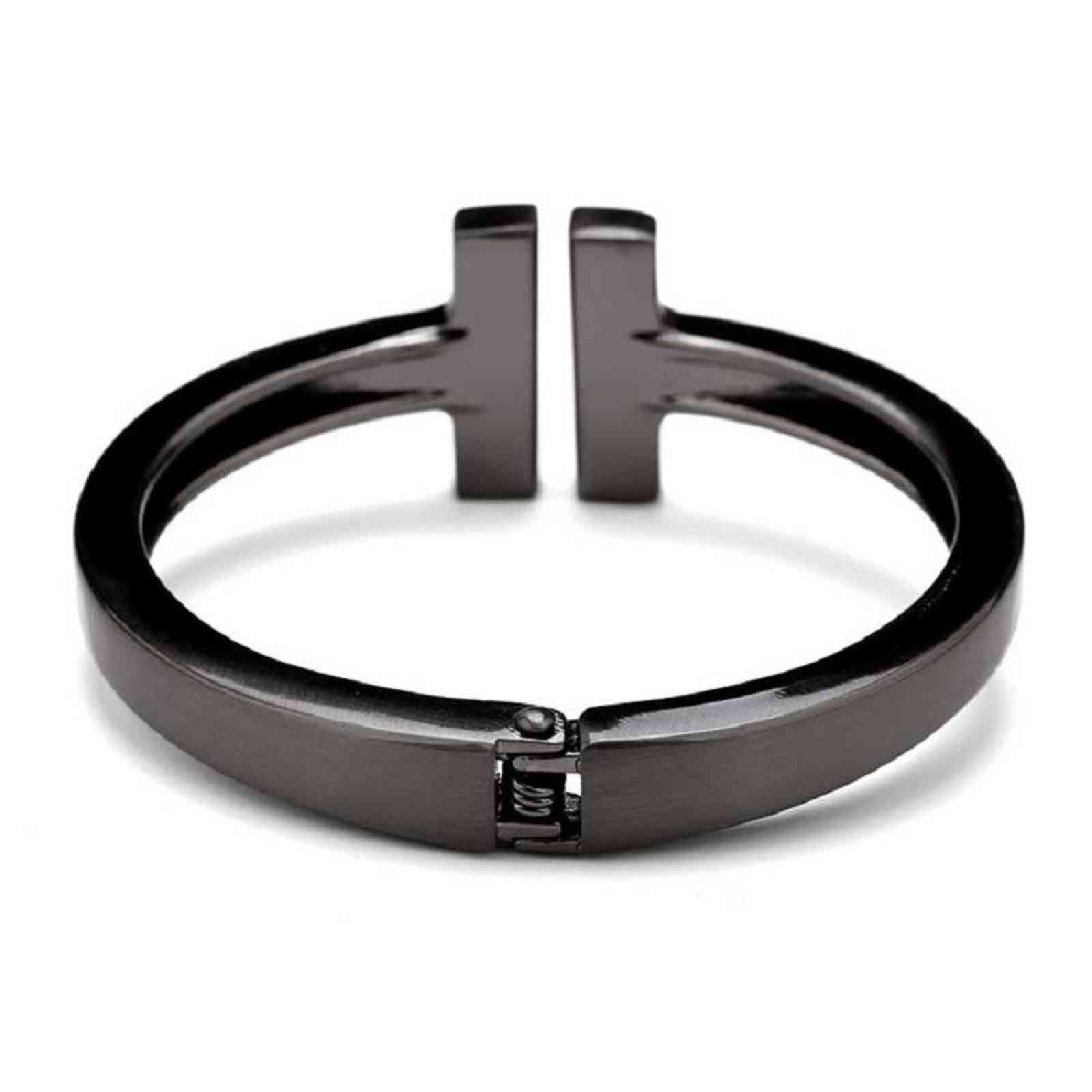 

Women Stainless Steel Black Cuff Bracelet Bangle Fashion Silver Color Style Punk Hip Hop Jewelry Bracelets for Men Womens