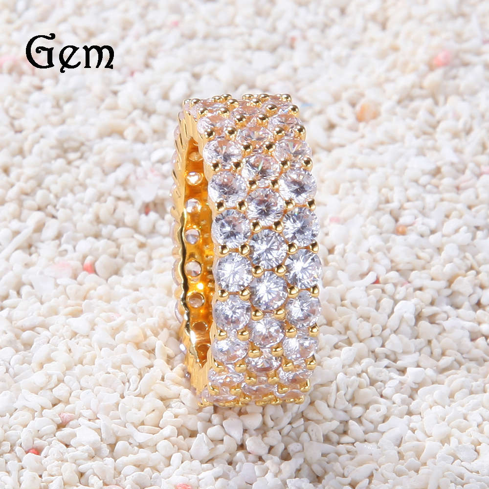 

Hip hop men's and women's 3-row zircon ring