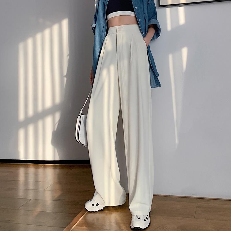 

Women' Pants & Capris Summer Loose Casual Trousers For Women High Waist Maxi Wide Leg Female Elegant 2021 Fashion Clothes, 01 blue