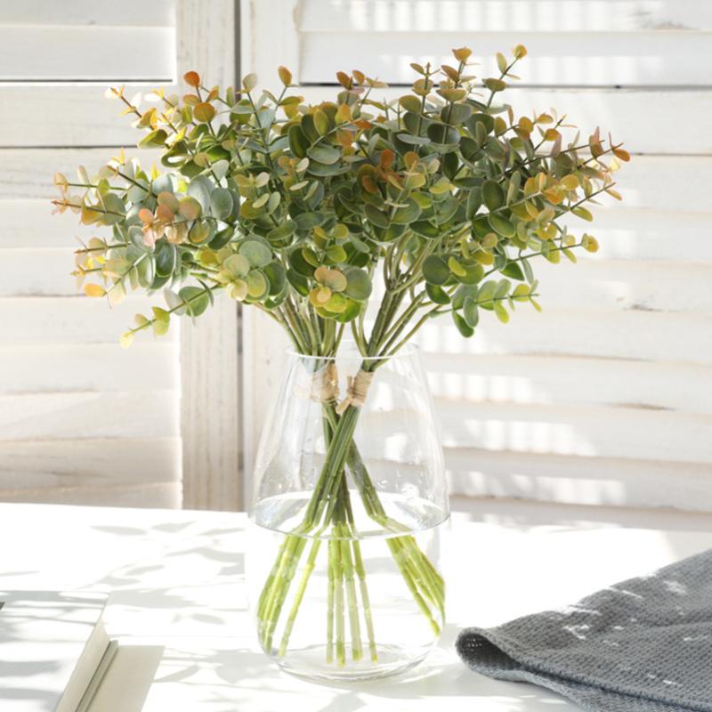 

Artificial Plant Eucalyptus Leaf Plastic Fake Flowers Green Plants Flower Arrangement Accessories Handicrafts Home Wedding Decor, Brown