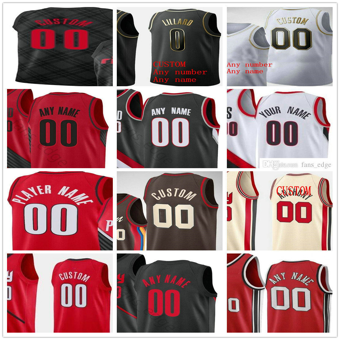 

Custom Printed Portland Trail Damian 0 Lillard Blazers CJ 3 McCollum Jusuf 27 Nurkic Carmelo 00 Anthony Gary Trent Jr Men Woman Kids Jerseys, Black;red