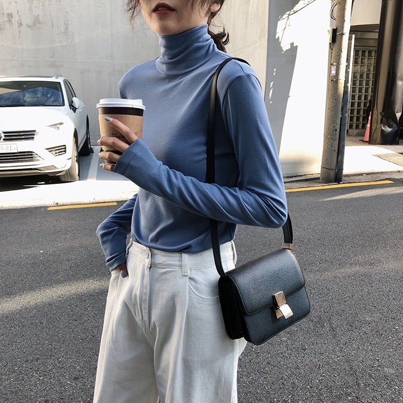 

2021 New Bottoming female autumn and winter fashion foreign gas Korean of the high collar shirt C3YJ, Blue