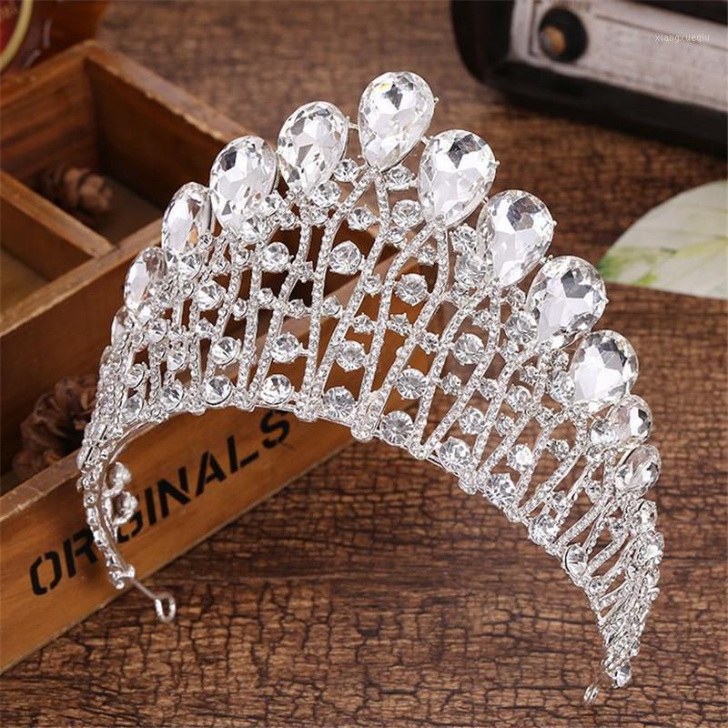 

Design Crystal Crown Tiara Wedding Hair Accessories Gifts Bride Statement Big Prom King Round Elegant Queen Pageant Jewelry Clips & Barrette, Golden;silver