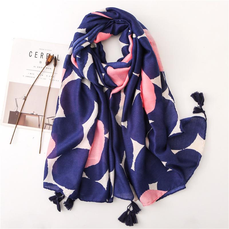 

Scarves Cotton Linen Scarf Women Spring Autumn All-match Navy Color Long Shawl Printed Silk Poncho Blanket