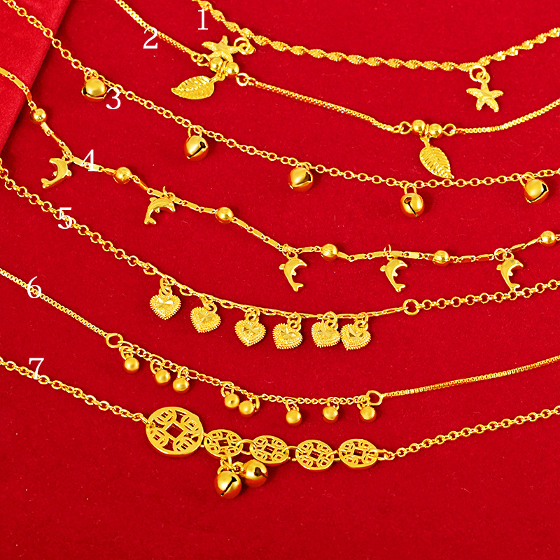 Vietnam sand gold plated bracelet summer love bell multi thread Anklet female jewelry for women-image-704279969