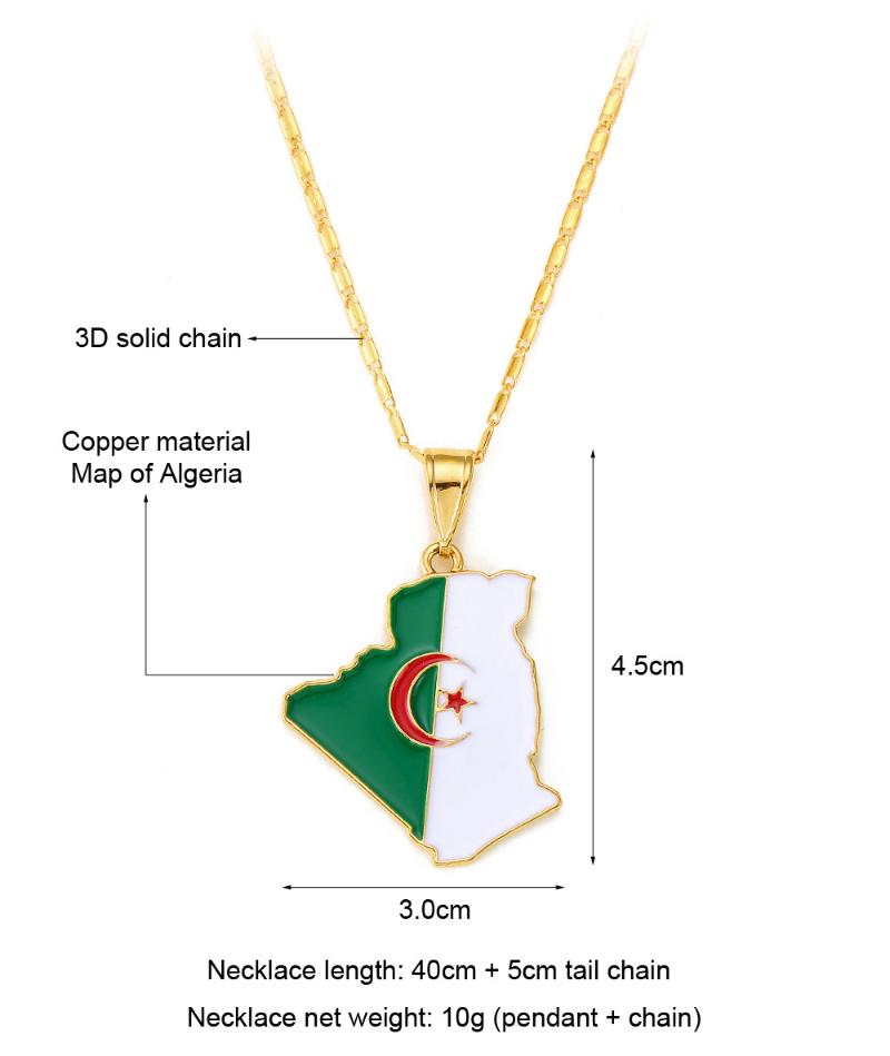 

WANGAIYAO Couple Map Necklace Algeria Flag Drop Oil Golden Necklace, Golden;silver