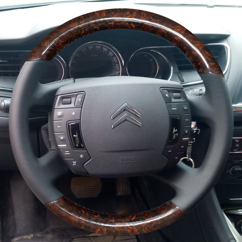 

For Citroen New C5 C6 DIY custom leather imitation peach wood car interior special steering wheel cover