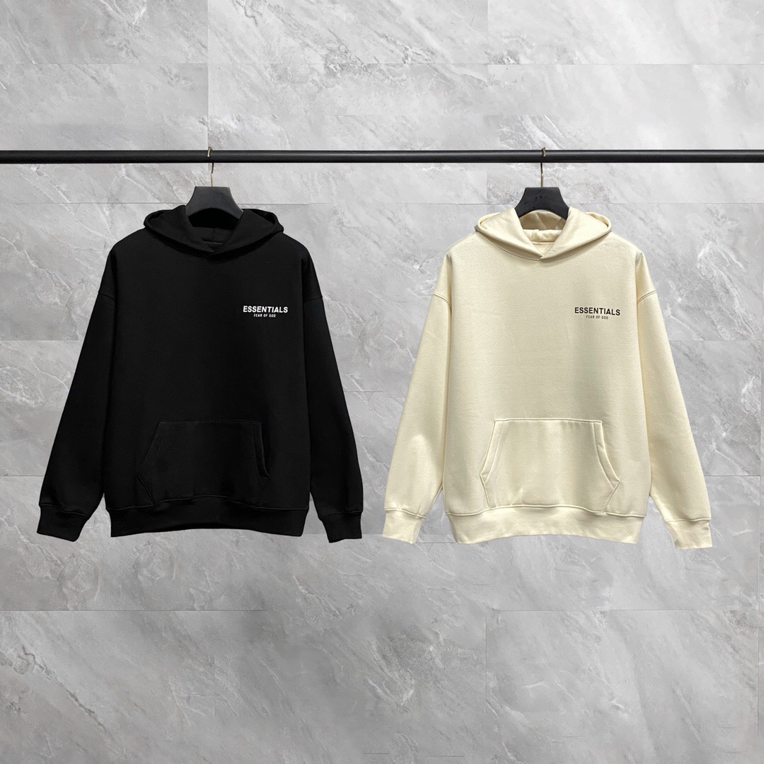 

FEAR FOG GOD Double-thread pentaclus with fleece men's and women's loose hoodie hoodie fashion short sleeves ESSENTIALS, Black