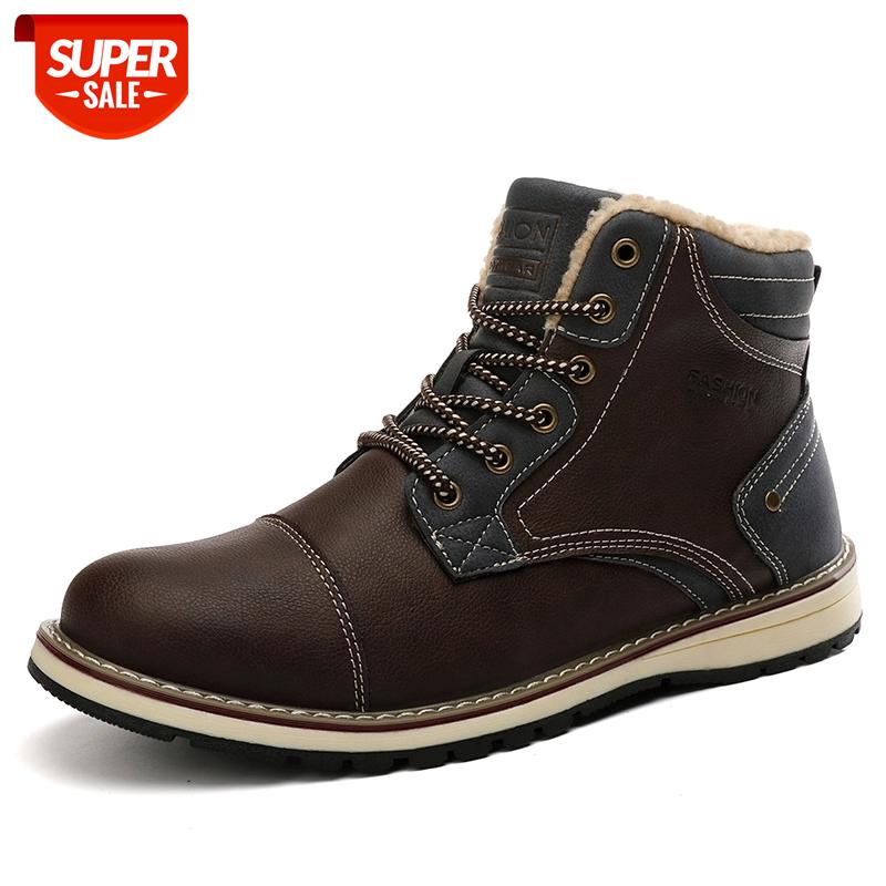 

Autumn Winter Men Pu Leather Lace-up Boots Outdoor Boots Men Shoes Casual Fashion High-Cut Lace-up Warm Shoes Big Size 45 #w91y