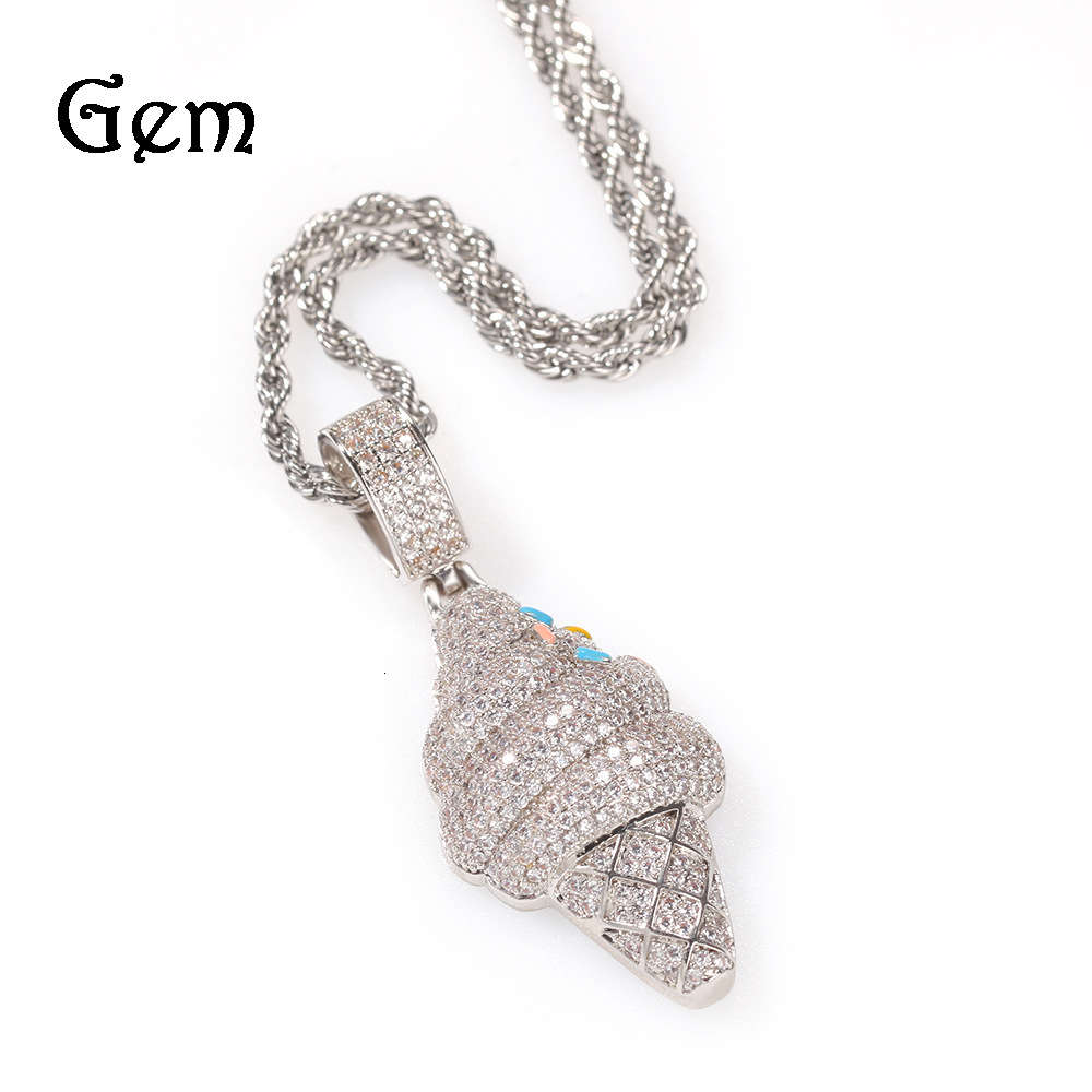 

New cartoon ice cream pendant ins niche design fashion zircon cone Necklace accessories hiphop