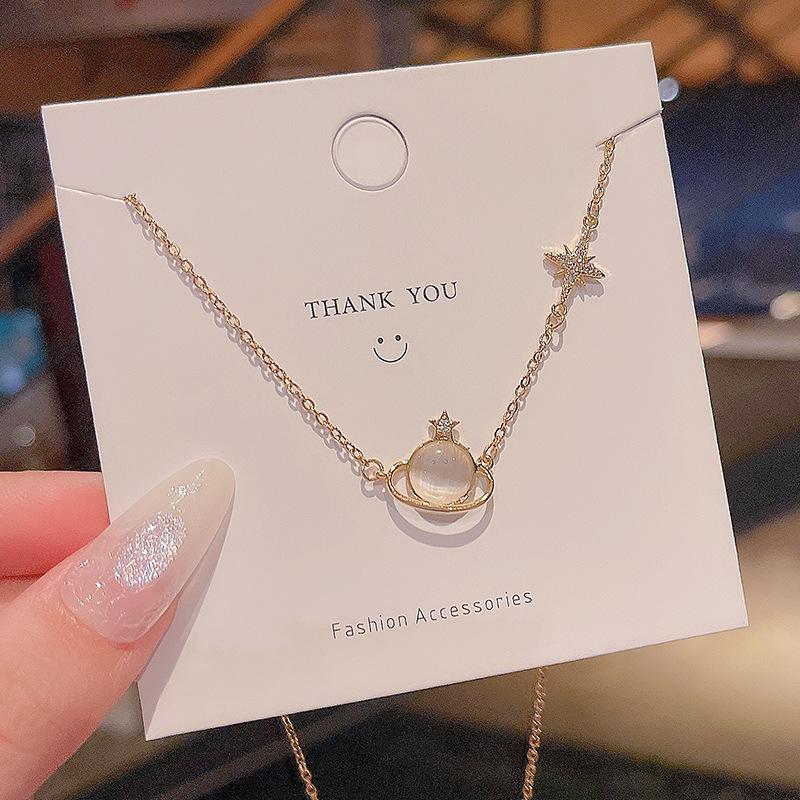 

Pendant Necklaces Korean Version Of Super Flash Opal Earth Titanium Steel Necklace Female Ins Clavicle Chain, Silver