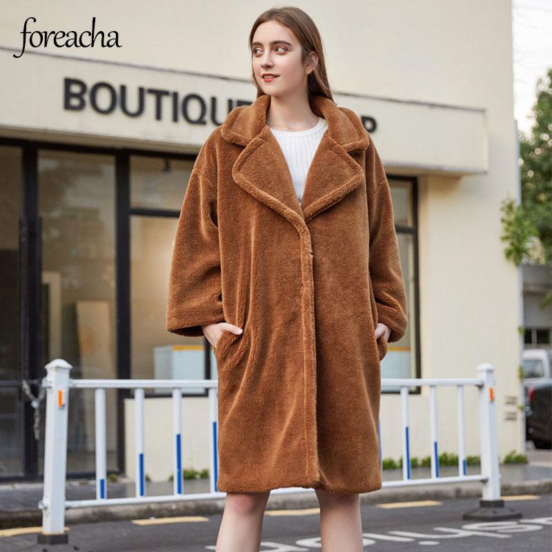

Women's Fur & Faux Foreacha 2021 Winter Luxury Women Jacket Lamb Velvet Particles Furry Ladies Coat Long Suit Collar Loose Warm, Black