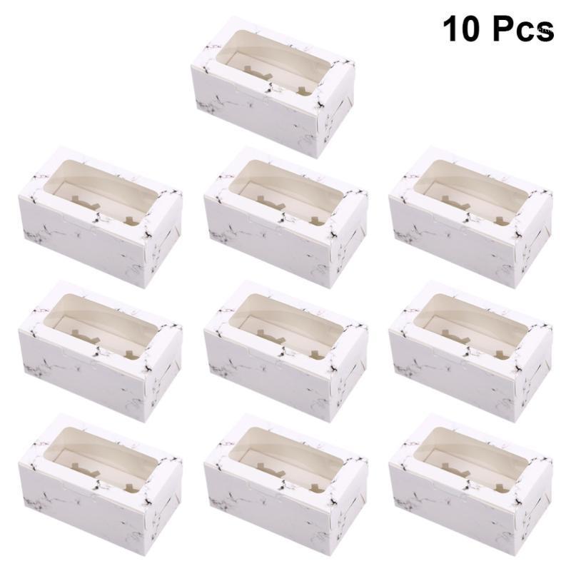 

Gift Wrap 10pcs Marbling Cupcake Boxes With Inserts Windowed Muffin Holder Dessert Containers (2 Cavities)
