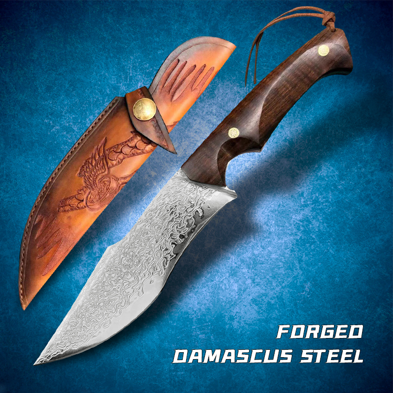 

Damascus steel camping hunting knife outdoor tactical fighting self-defense fixed blade survival tool travel hiking fishing wooden handle fu