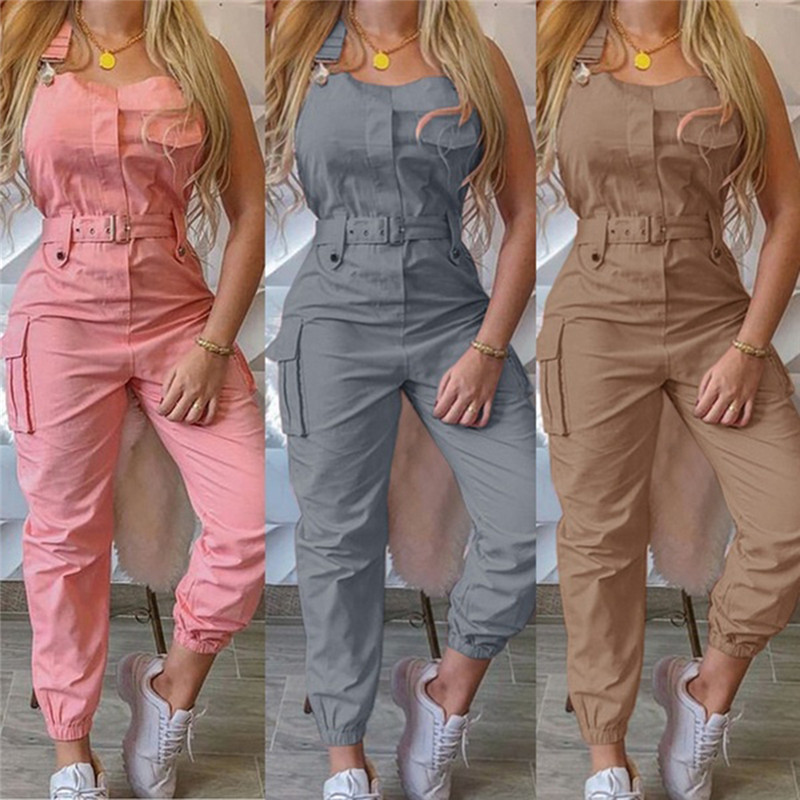 

Women Casual Solid Color Jumpsuit Summer Deep V Neck Button Shirt Overalls Short Sleeve Office Lady One Piece Romper Belt XL, Khaki